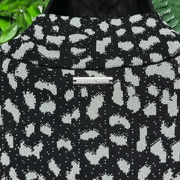 Michael Kors Dress Small Black Silver Leopard Print Mock Neck Knit 3193 - Picture 8 of 10